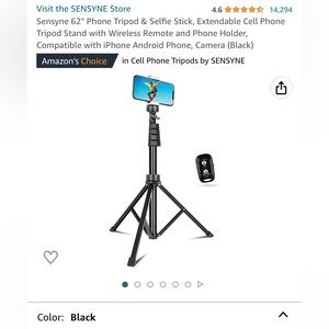 NIB Black Sensyne 62" Extendable Phone Tripod & Selfie Stick